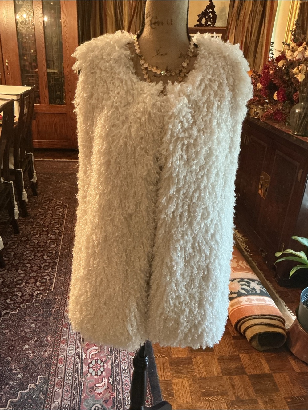 Gracia Cream Teddy Faux-Fur Open-Front Jacket